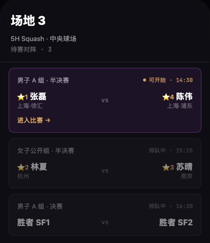 5号壁球现场计分工具界面